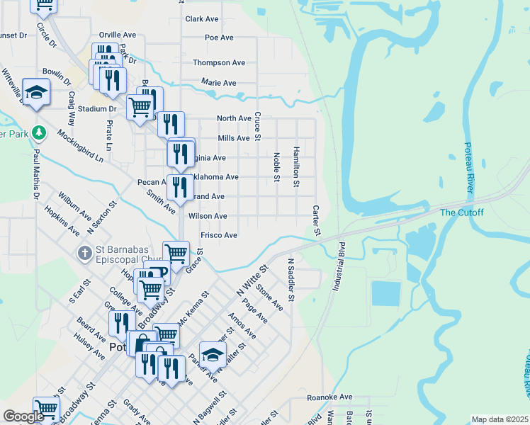 map of restaurants, bars, coffee shops, grocery stores, and more near 310 Cruce Street in Poteau