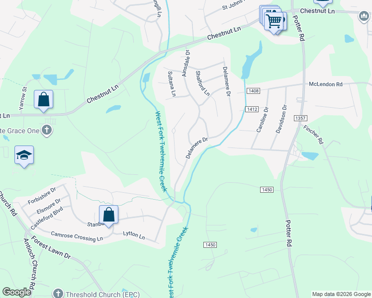 map of restaurants, bars, coffee shops, grocery stores, and more near 1016 Westbury Drive in Matthews