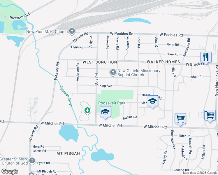 map of restaurants, bars, coffee shops, grocery stores, and more near 631 King Road in Memphis