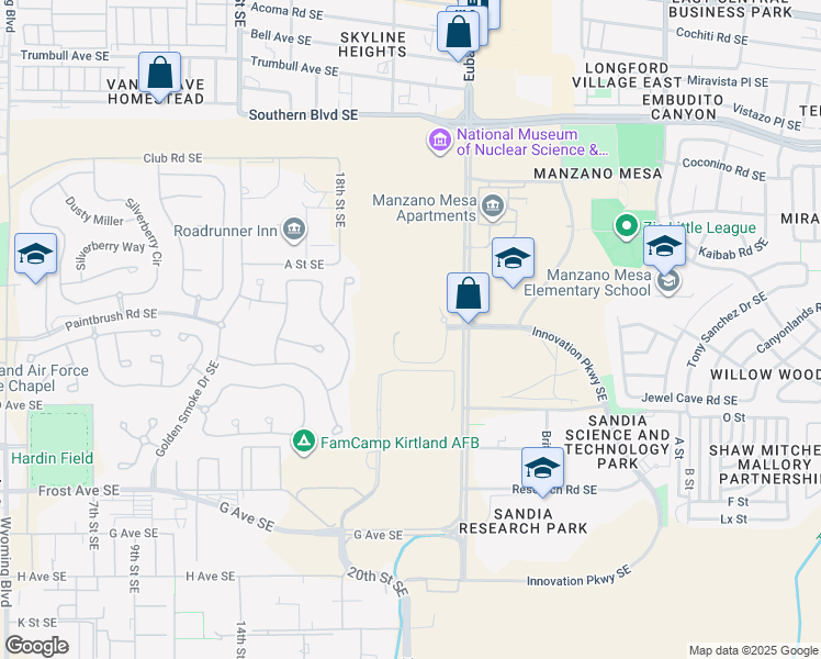 map of restaurants, bars, coffee shops, grocery stores, and more near 1515 Eubank Boulevard Southeast in Albuquerque