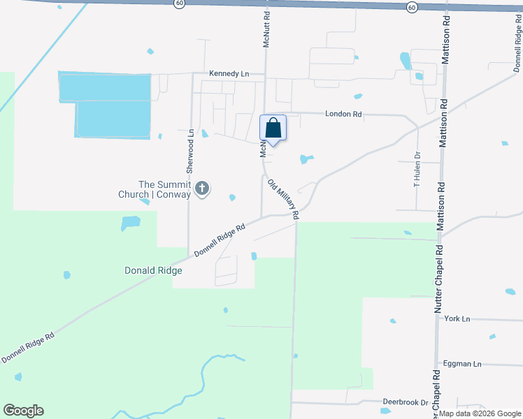 map of restaurants, bars, coffee shops, grocery stores, and more near 1370 McNutt Road in Conway
