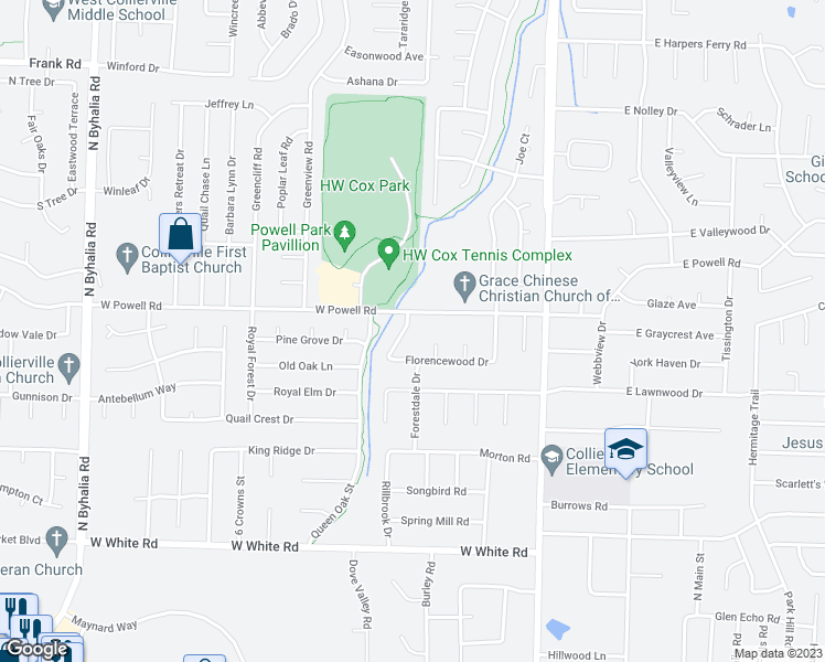 map of restaurants, bars, coffee shops, grocery stores, and more near 766 Memory Lane in Collierville