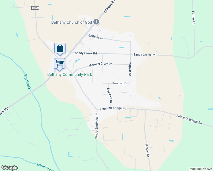 map of restaurants, bars, coffee shops, grocery stores, and more near 6516 Tennis Drive in Stedman