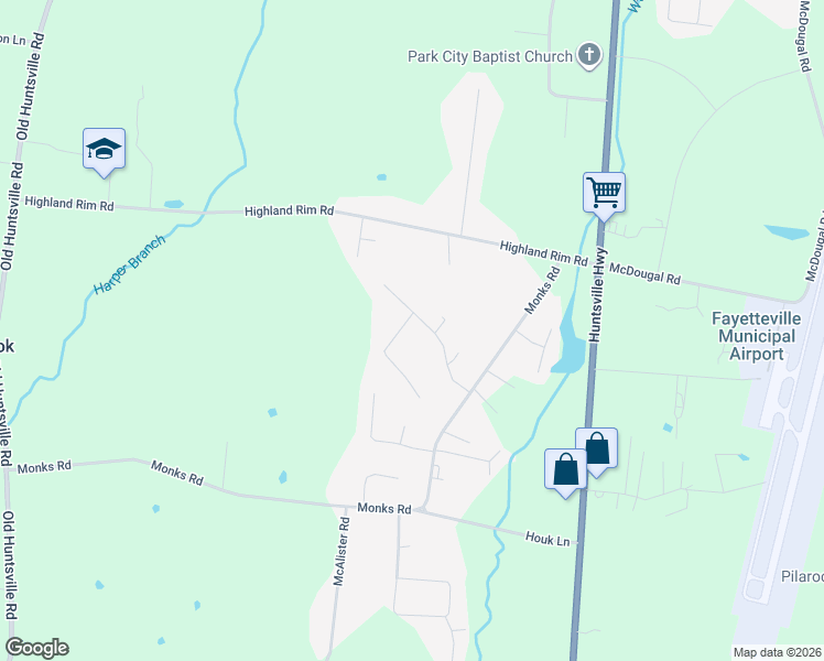 map of restaurants, bars, coffee shops, grocery stores, and more near 22 Long Meadow Drive in Fayetteville