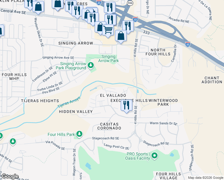 map of restaurants, bars, coffee shops, grocery stores, and more near 13319 Chaco Cliff Tr Southeast in Albuquerque