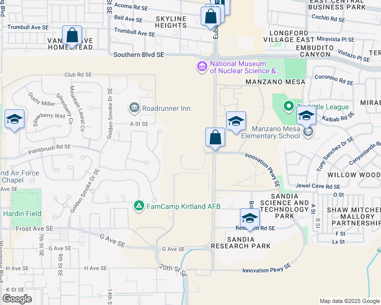 map of restaurants, bars, coffee shops, grocery stores, and more near 1515 Eubank Boulevard Southeast in Albuquerque