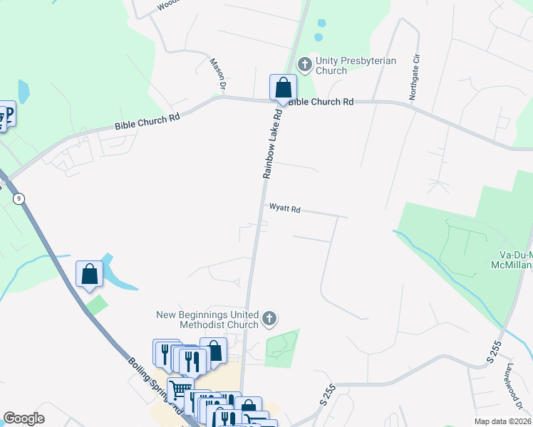 map of restaurants, bars, coffee shops, grocery stores, and more near 402 Rainbow Lake Road in Boiling Springs