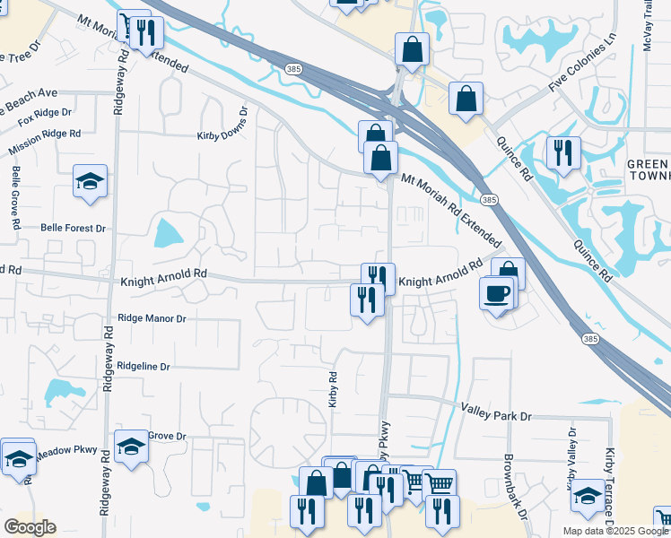 map of restaurants, bars, coffee shops, grocery stores, and more near 6420 Knight Arnold Road in Memphis