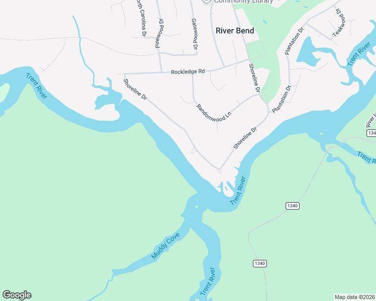 map of restaurants, bars, coffee shops, grocery stores, and more near 270 Shoreline Drive in New Bern