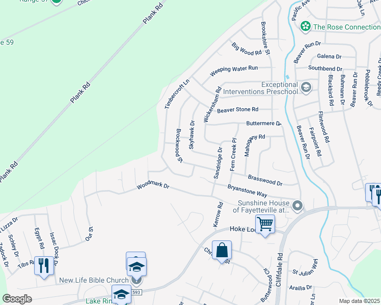 map of restaurants, bars, coffee shops, grocery stores, and more near 6919 Skyhawk Drive in Fayetteville
