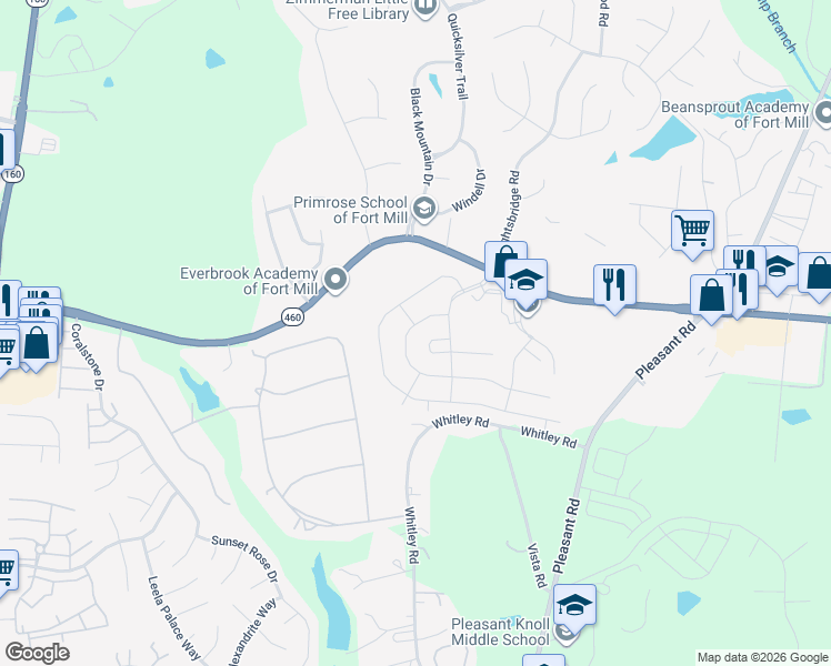 map of restaurants, bars, coffee shops, grocery stores, and more near 219 Garnet Court in Fort Mill