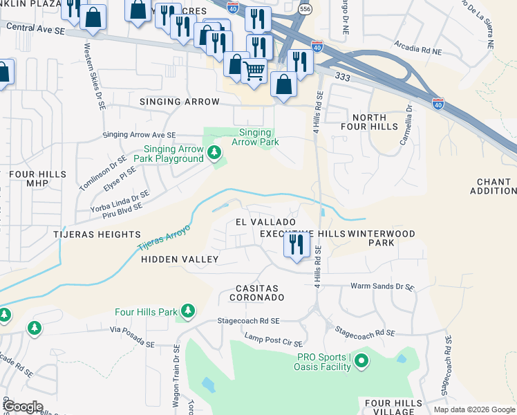 map of restaurants, bars, coffee shops, grocery stores, and more near 13319 Chaco Cliff Tr Southeast in Albuquerque