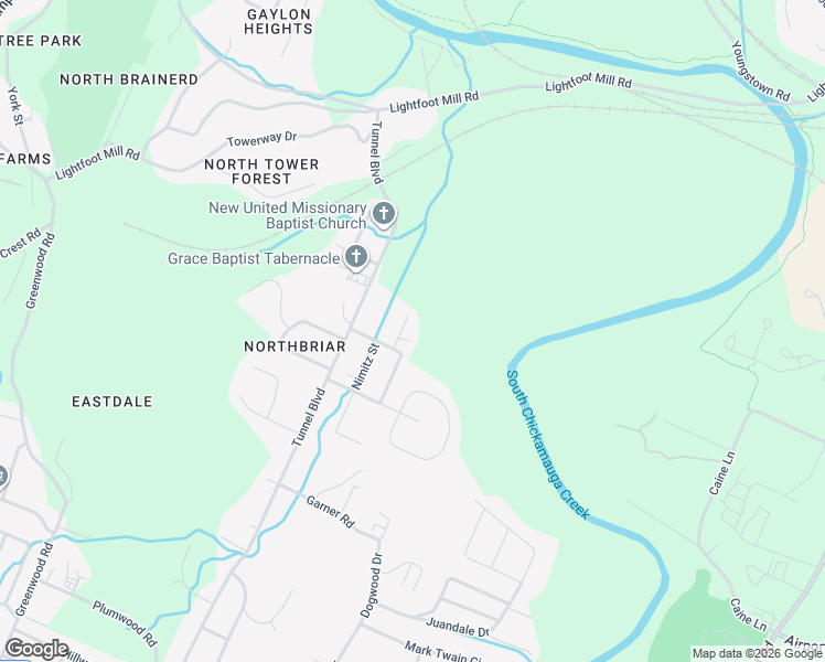 map of restaurants, bars, coffee shops, grocery stores, and more near 2528 Doolittle Street in Chattanooga