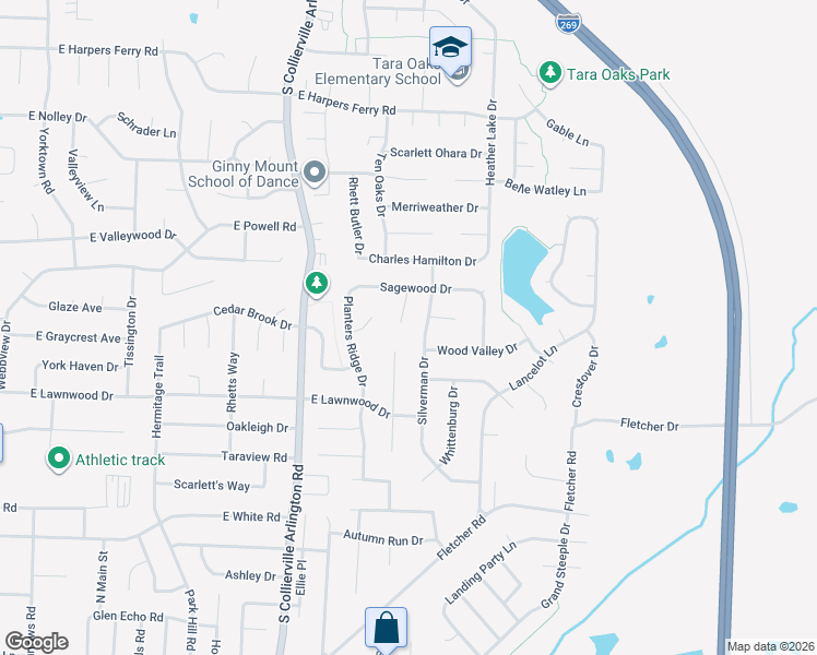 map of restaurants, bars, coffee shops, grocery stores, and more near 781 Lark Hill Cove in Collierville