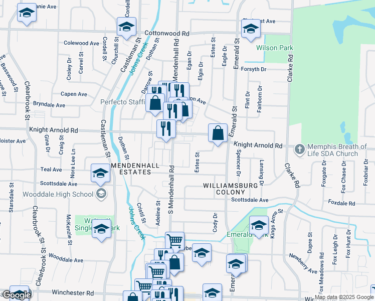 map of restaurants, bars, coffee shops, grocery stores, and more near 3218 13 Colony Mall in Memphis