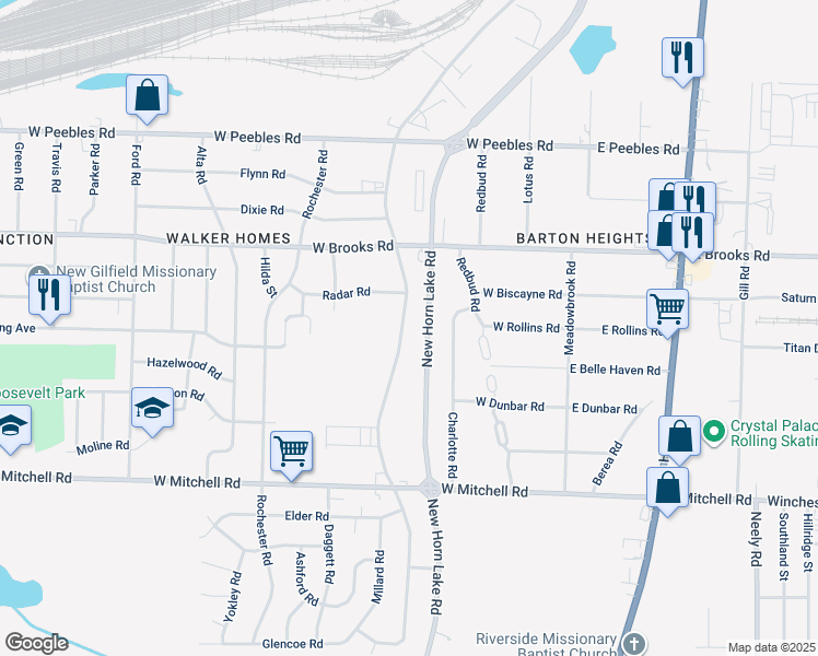 map of restaurants, bars, coffee shops, grocery stores, and more near 3207 New Horn Lake Road in Memphis