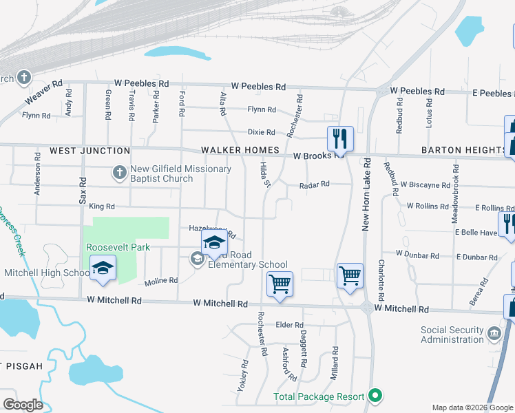 map of restaurants, bars, coffee shops, grocery stores, and more near 3214 Alta Road in Memphis