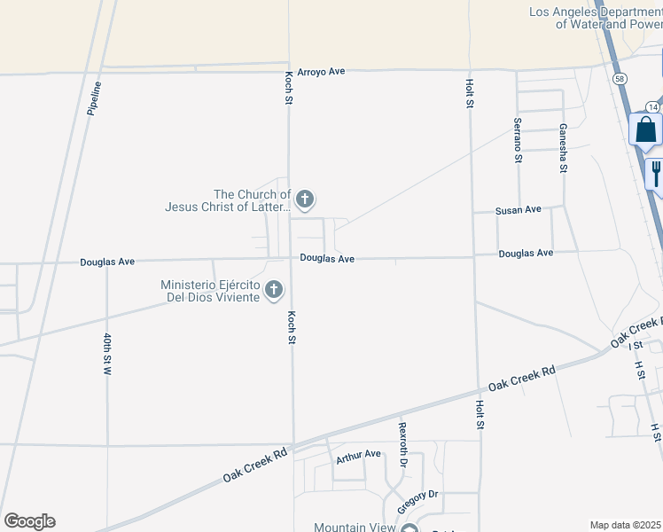 map of restaurants, bars, coffee shops, grocery stores, and more near 3500 Douglas Avenue in Mojave