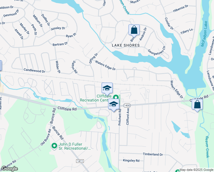 map of restaurants, bars, coffee shops, grocery stores, and more near 5974 Chambrian Drive in Fayetteville