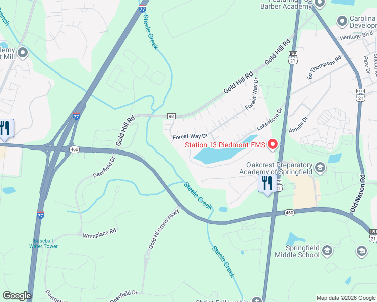 map of restaurants, bars, coffee shops, grocery stores, and more near 515 Lakeview Road in Fort Mill