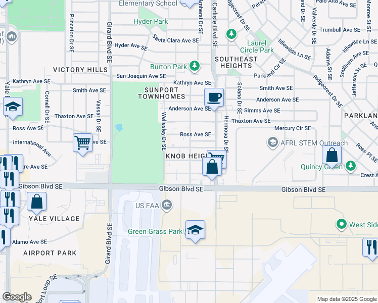 map of restaurants, bars, coffee shops, grocery stores, and more near in Albuquerque