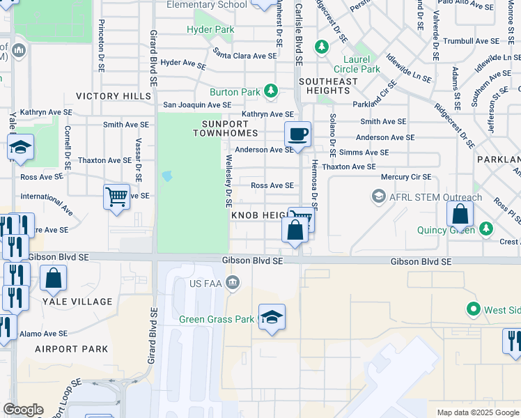 map of restaurants, bars, coffee shops, grocery stores, and more near in Albuquerque