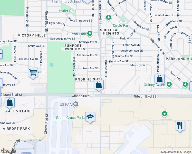 map of restaurants, bars, coffee shops, grocery stores, and more near 3530 Vail Avenue Southeast in Albuquerque