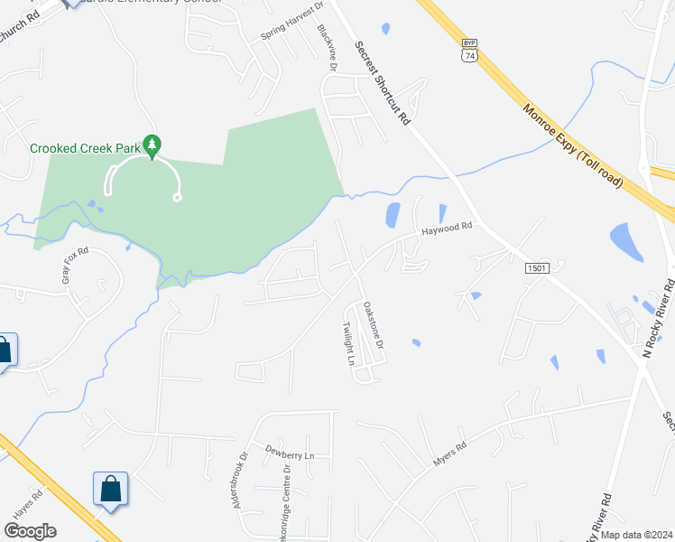 map of restaurants, bars, coffee shops, grocery stores, and more near 2005 Sweet Gum Court in Monroe