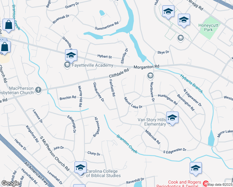 map of restaurants, bars, coffee shops, grocery stores, and more near 311 Fairfield Road in Fayetteville
