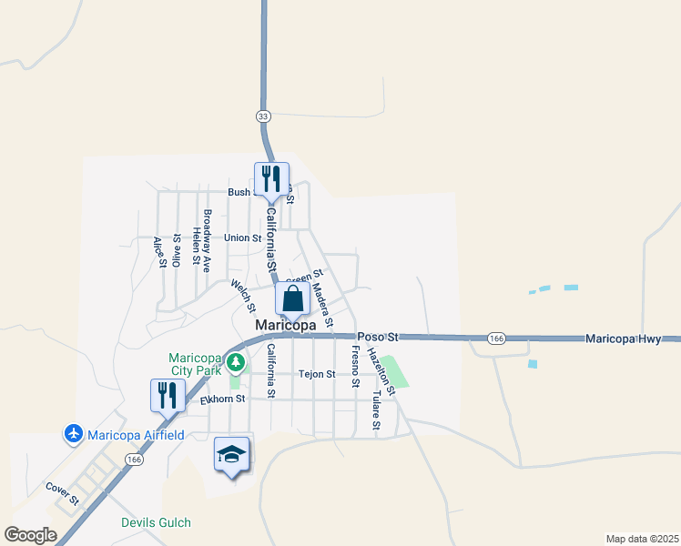 map of restaurants, bars, coffee shops, grocery stores, and more near 506 Hazelton Street in Maricopa