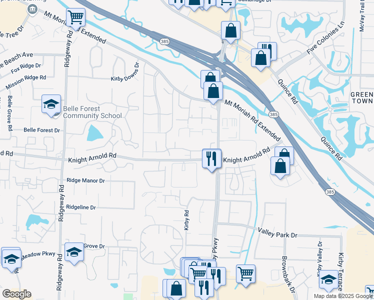 map of restaurants, bars, coffee shops, grocery stores, and more near 6503 Lost Oak Drive in Memphis