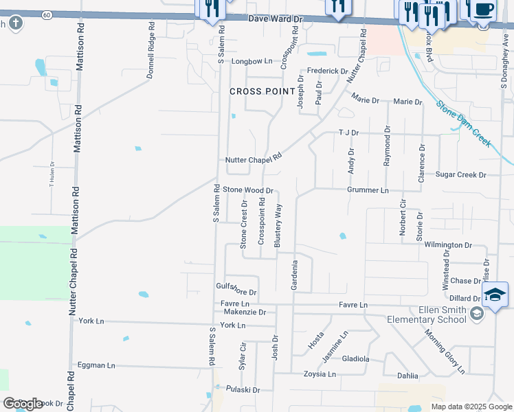 map of restaurants, bars, coffee shops, grocery stores, and more near 1335 Crosspoint Road in Conway