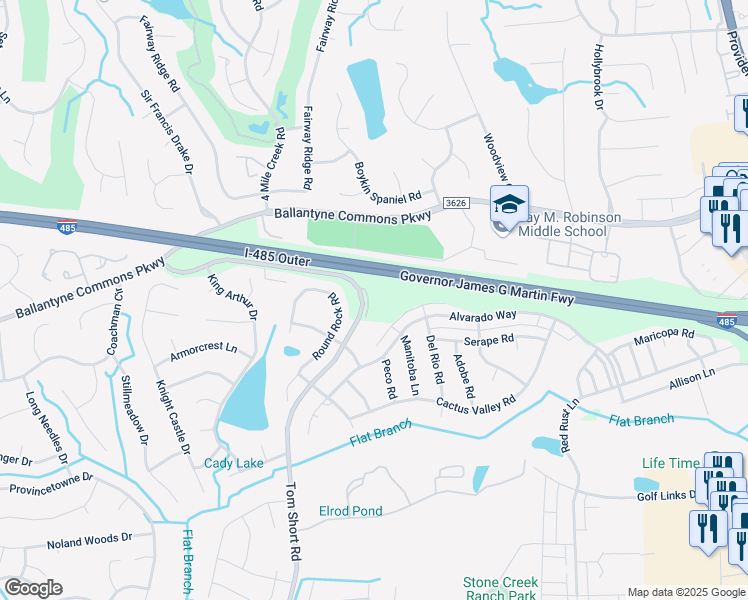 map of restaurants, bars, coffee shops, grocery stores, and more near 10723 Tom Short Road in Charlotte