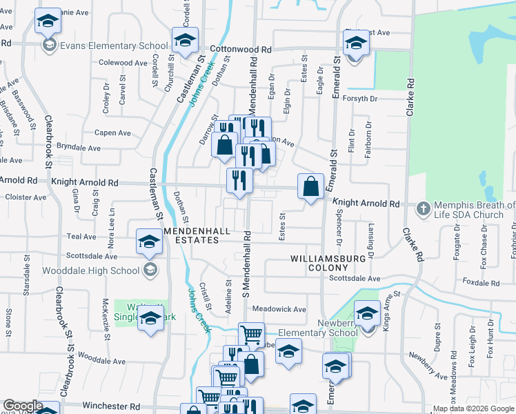 map of restaurants, bars, coffee shops, grocery stores, and more near in Memphis