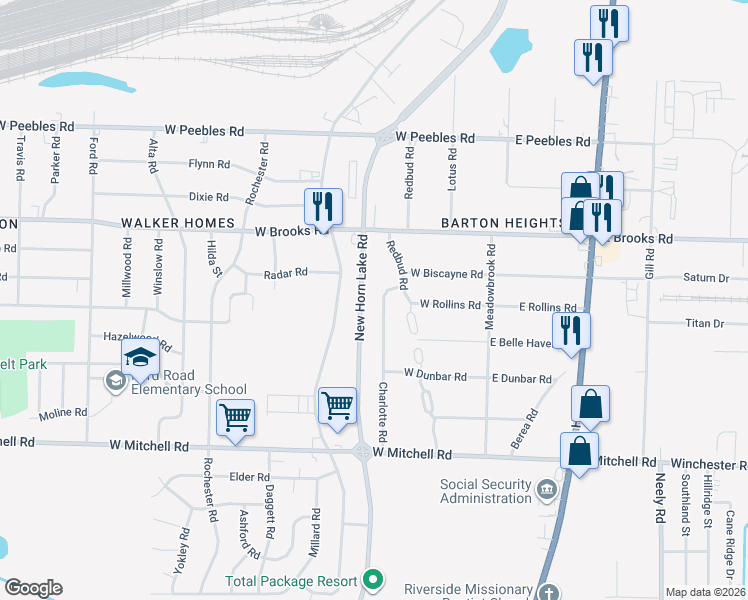 map of restaurants, bars, coffee shops, grocery stores, and more near 3219 Charlotte Road in Memphis