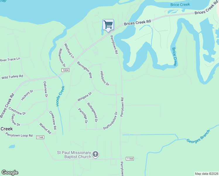 map of restaurants, bars, coffee shops, grocery stores, and more near 126 Hillsboro Drive in New Bern