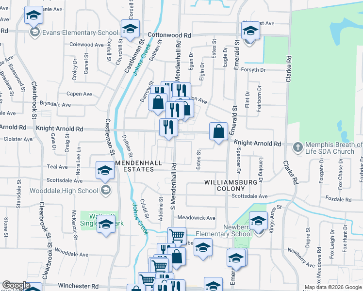 map of restaurants, bars, coffee shops, grocery stores, and more near in Memphis