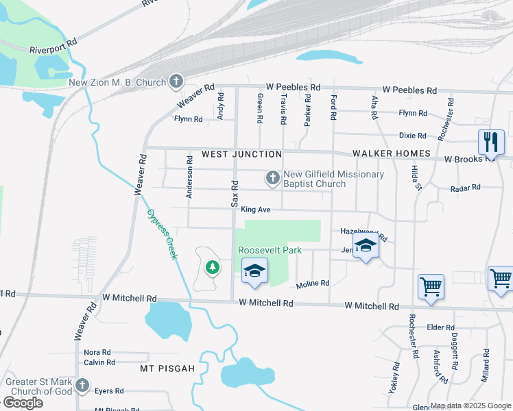 map of restaurants, bars, coffee shops, grocery stores, and more near 640 King Avenue in Memphis