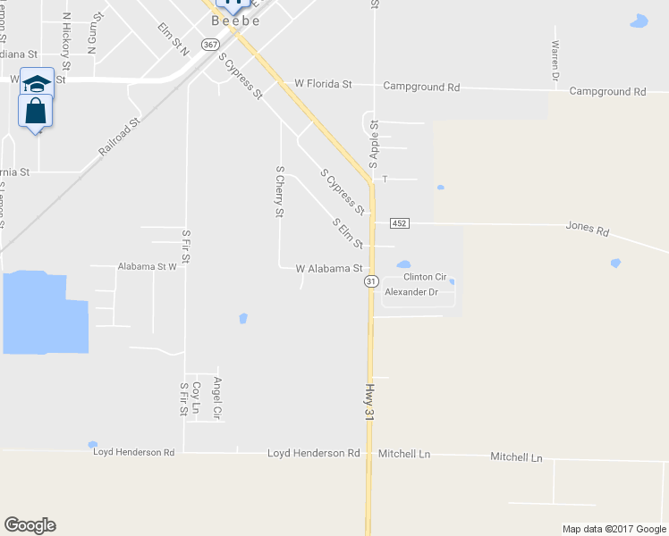 map of restaurants, bars, coffee shops, grocery stores, and more near 110 West Alabama Street in Beebe