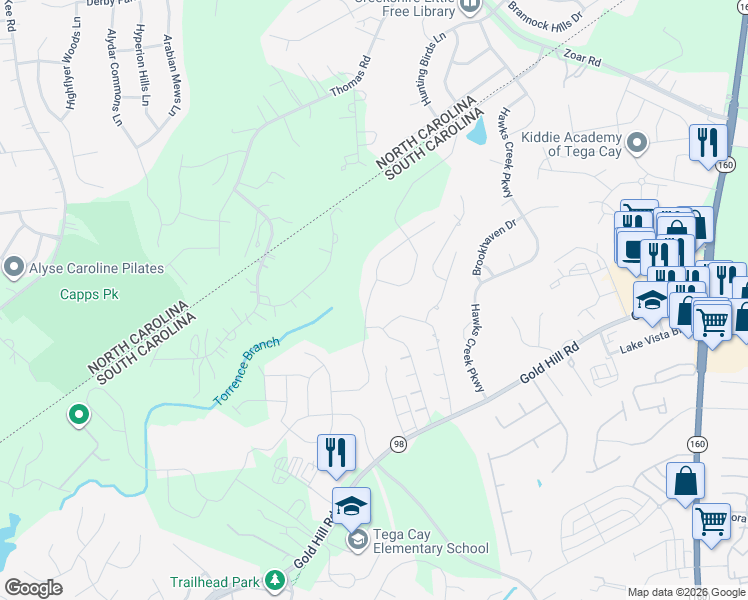 map of restaurants, bars, coffee shops, grocery stores, and more near 1855 Northfield Lane in Fort Mill