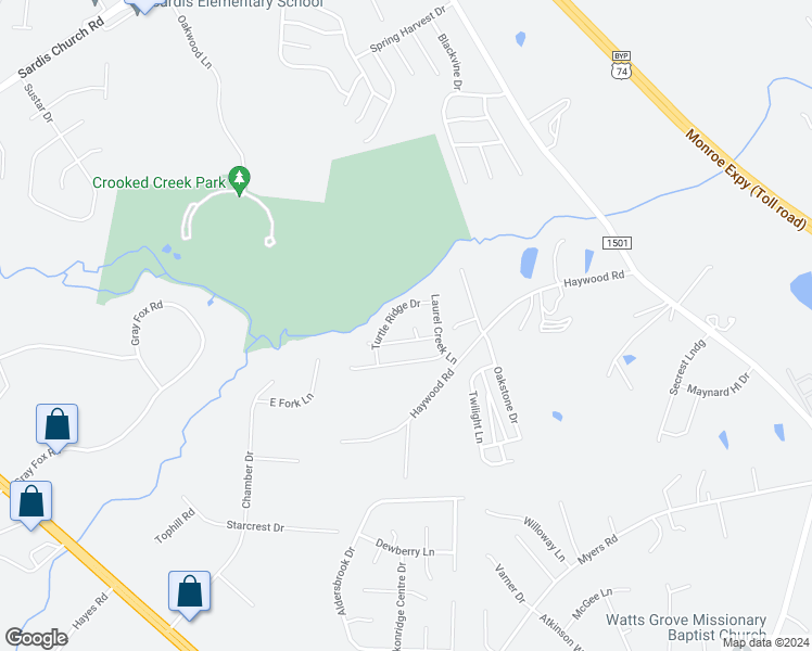 map of restaurants, bars, coffee shops, grocery stores, and more near 1006 Hannah Place in Monroe