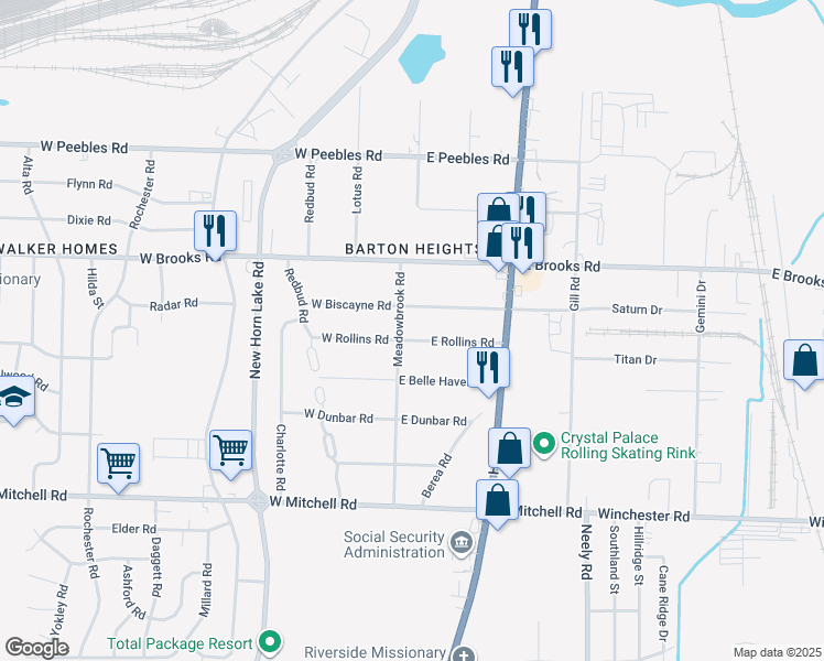 map of restaurants, bars, coffee shops, grocery stores, and more near 26 E Rollins Rd in Memphis