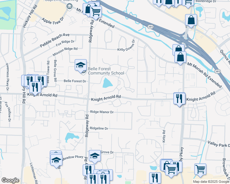 map of restaurants, bars, coffee shops, grocery stores, and more near 6285 Lake View Trail in Memphis