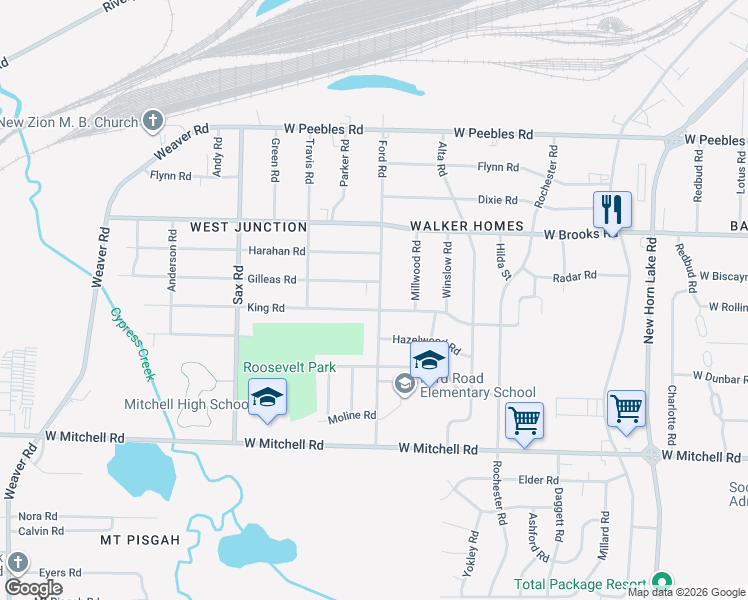 map of restaurants, bars, coffee shops, grocery stores, and more near 3211 Ford Road in Memphis