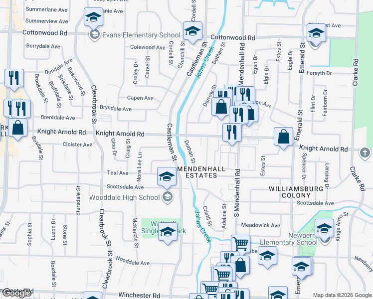 map of restaurants, bars, coffee shops, grocery stores, and more near 3213 Dothan Street in Memphis