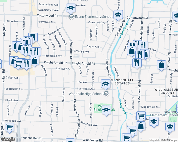 map of restaurants, bars, coffee shops, grocery stores, and more near 3206 Craig Street in Memphis
