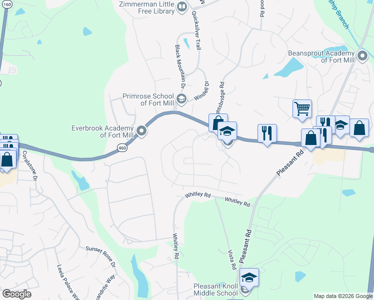 map of restaurants, bars, coffee shops, grocery stores, and more near 219 Garnet Court in Fort Mill