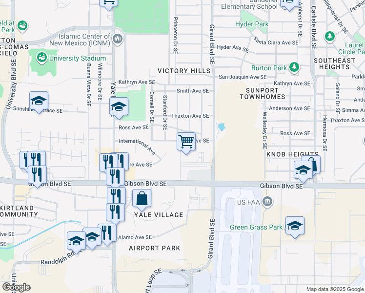 map of restaurants, bars, coffee shops, grocery stores, and more near 2800 Vail Avenue Southeast in Albuquerque