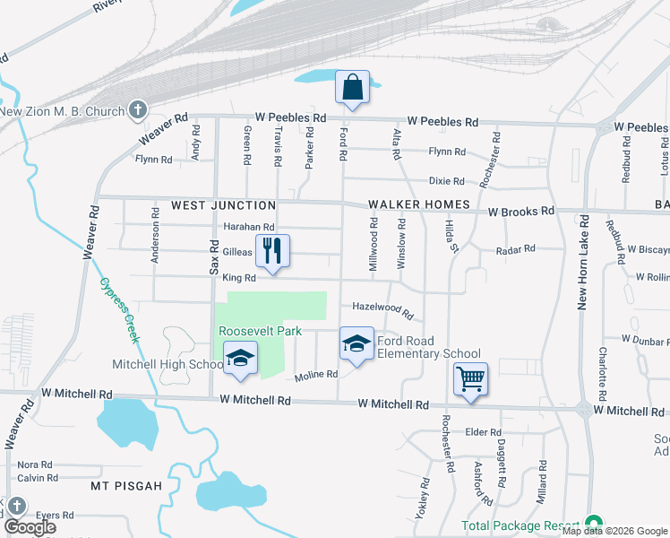 map of restaurants, bars, coffee shops, grocery stores, and more near 3211 Ford Road in Memphis
