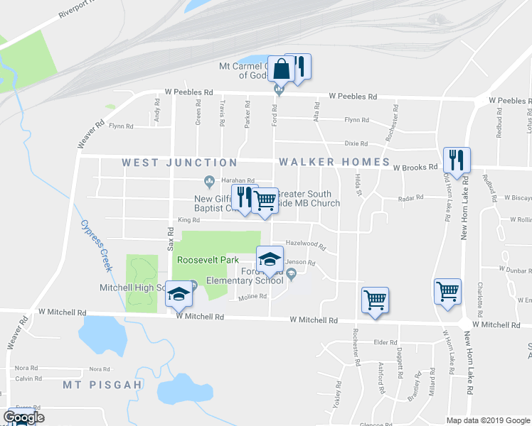 map of restaurants, bars, coffee shops, grocery stores, and more near 3211 Ford Road in Memphis